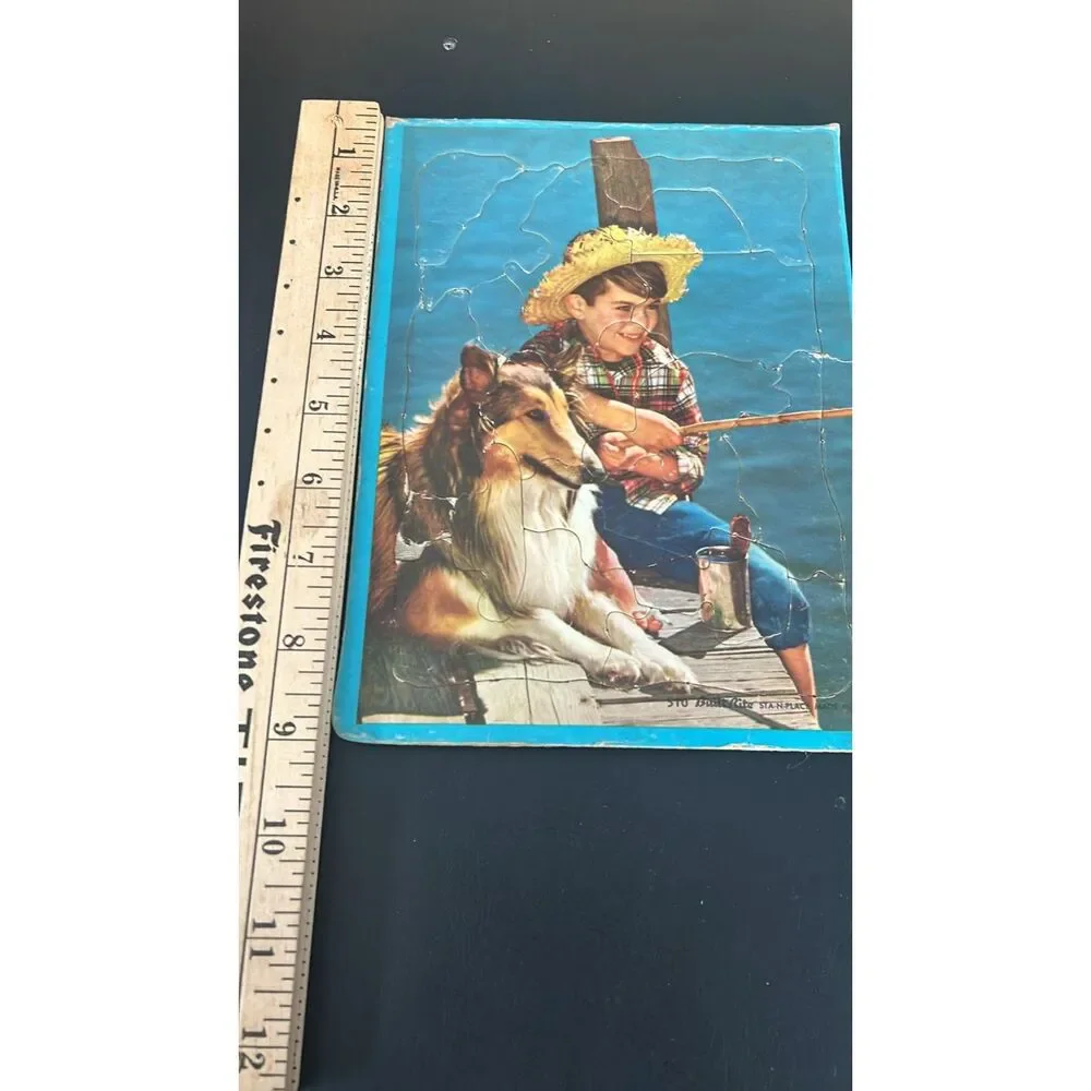 Vintage Build Rite Lassie and Boy Fishing Inlay Frame - Tray Puzzle #510